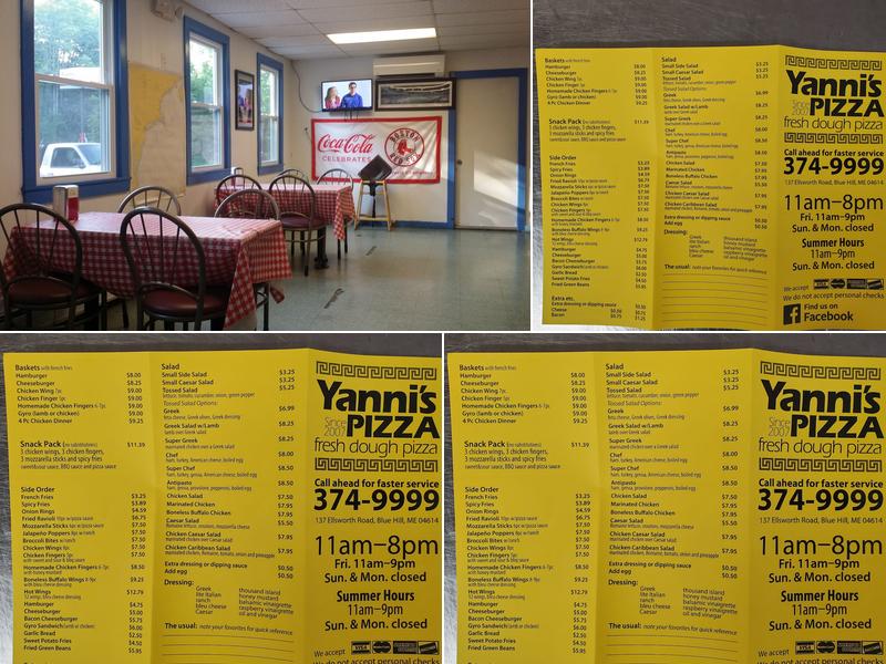 Yannis Pizza Blue Hill Menu