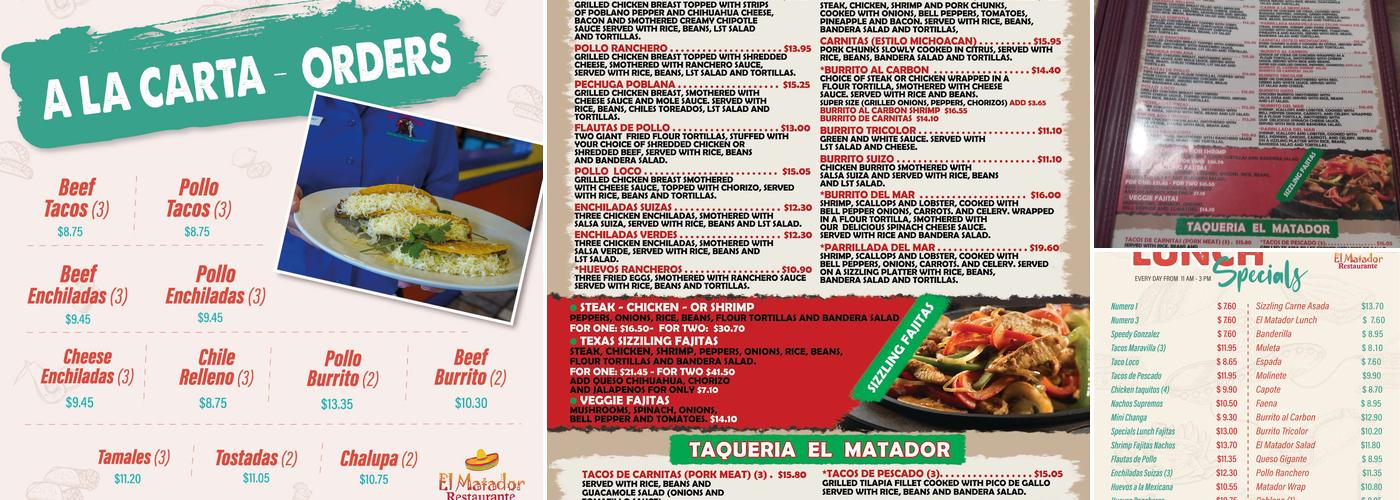 El Matador Menu