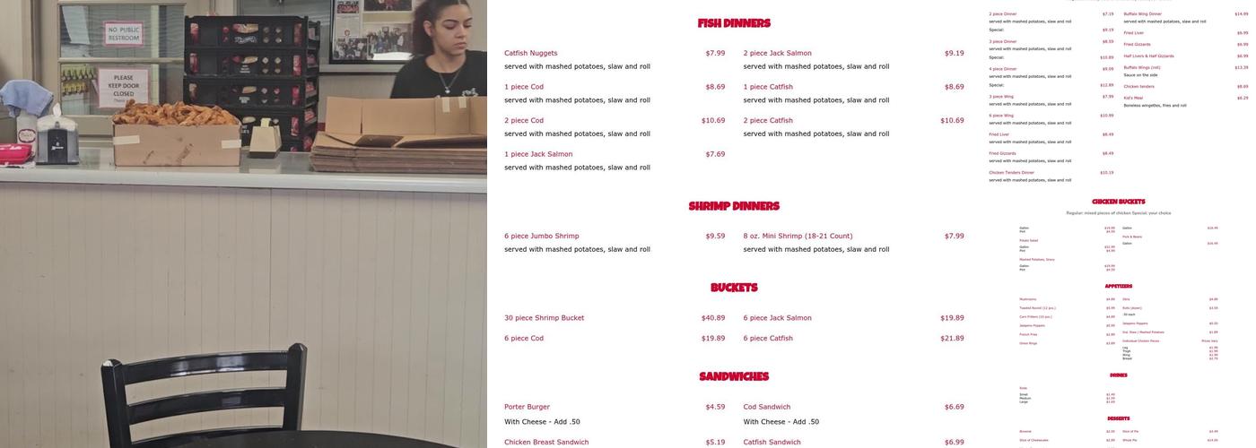 Porter's Fried Chicken Menu