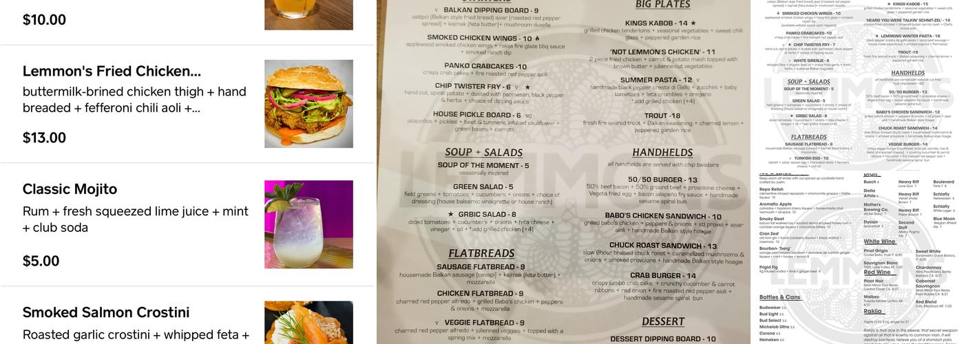Lemmons Menu