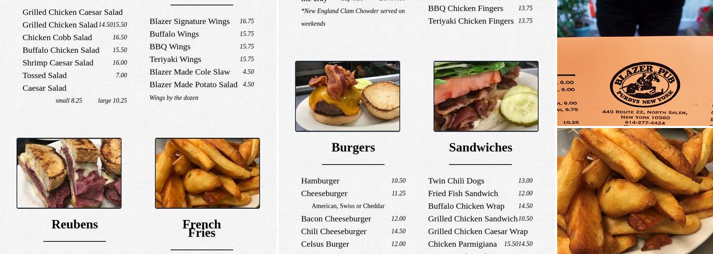 The Blazer Pub Menu