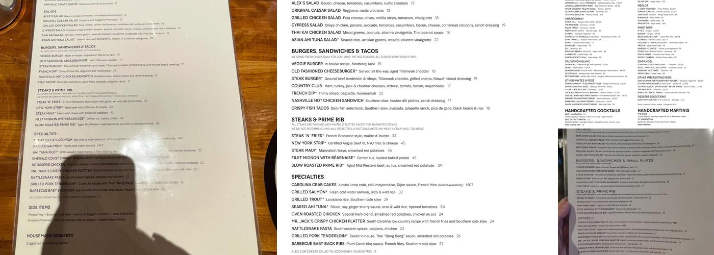 J. Alexander's Restaurant Menu