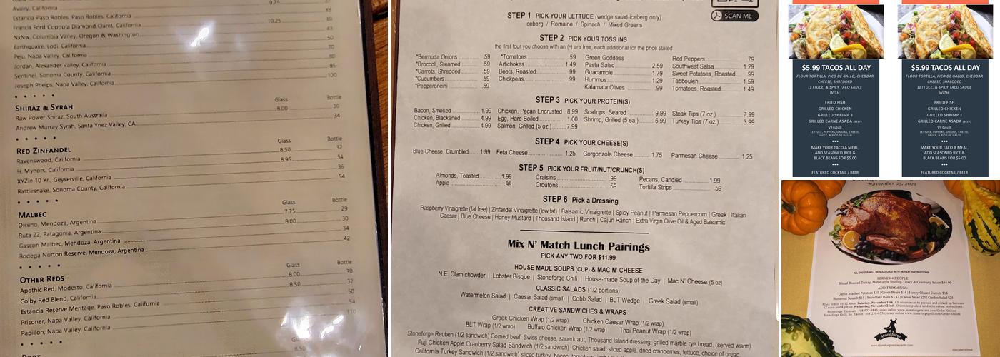 Stoneforge Grill Menu