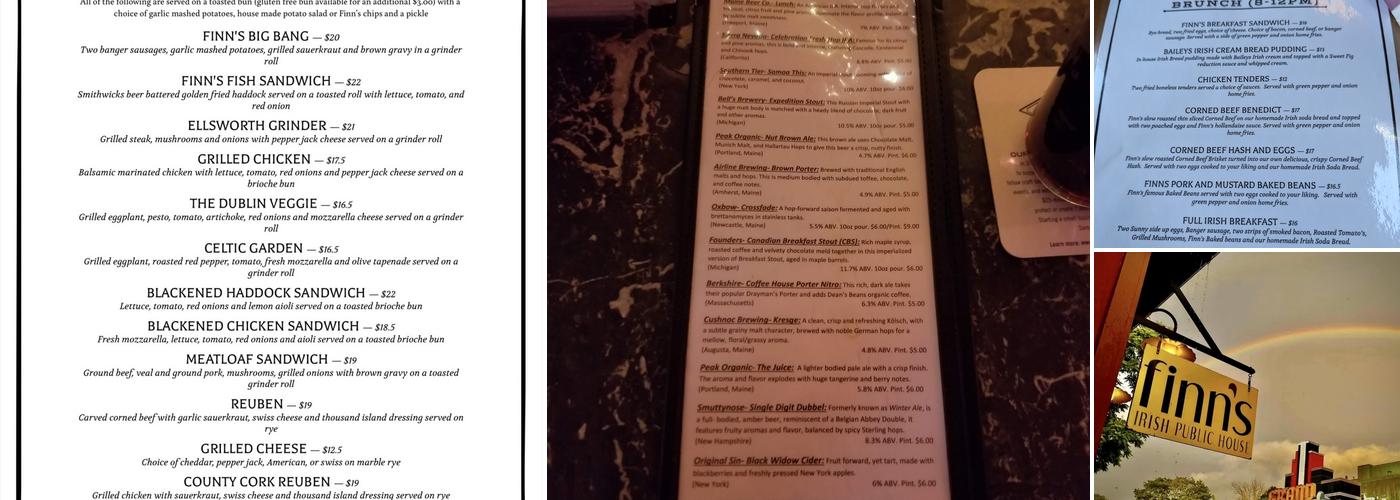 Finn's Irish Pub Menu