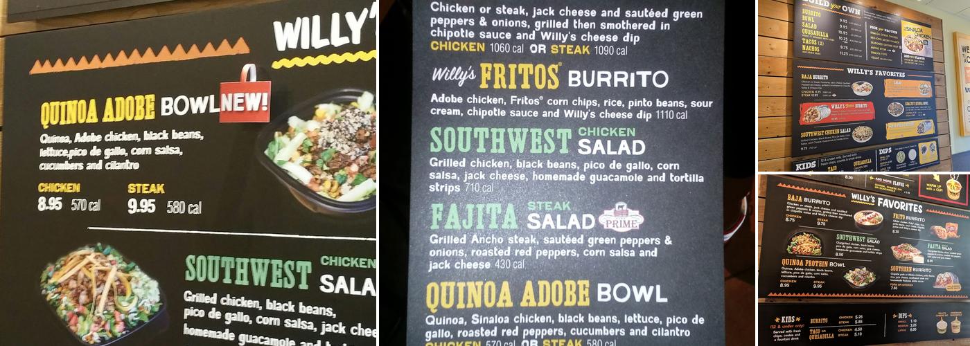 Willy's Mexicana Grill Menu