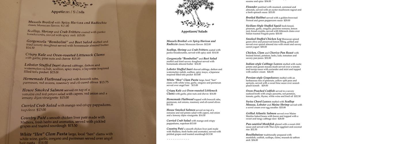 Burning Tree Restaurant Menu