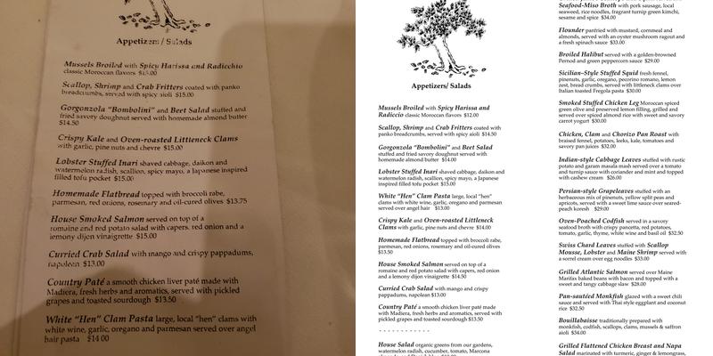 Burning Tree Restaurant Menu