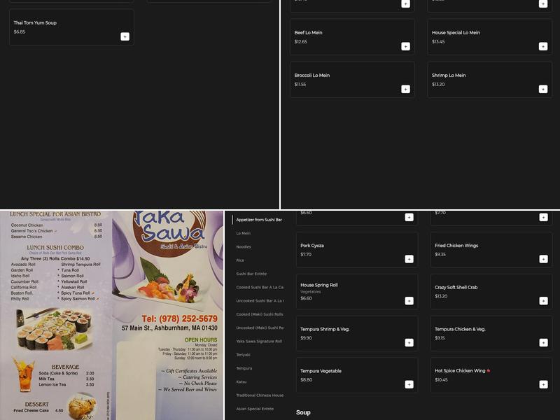 Yaka Sawa Sushi and Grill Menu