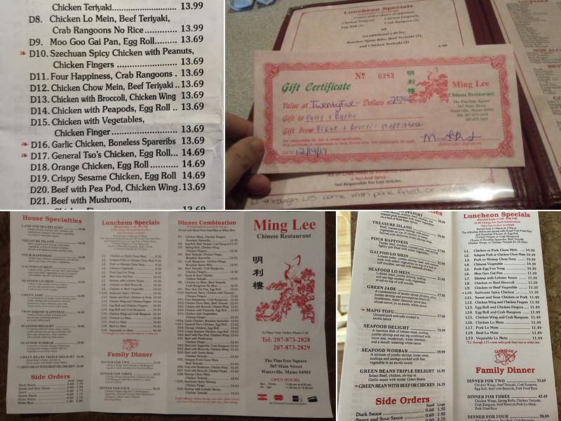 Ming Lee Chinese Restaurant Menu