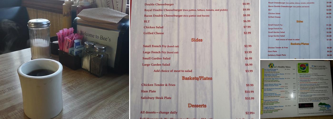 Bee's Snack Bar Menu