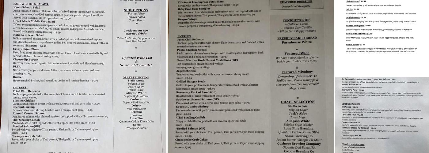 The Last Unicorn Restaurant Menu