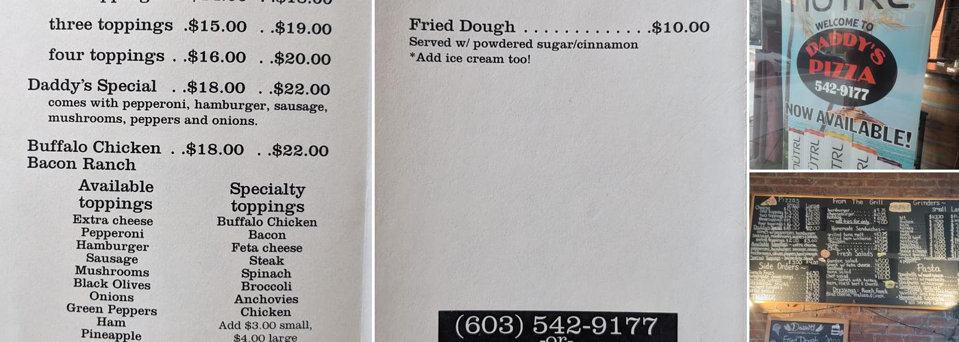 Daddy's Pizza Menu