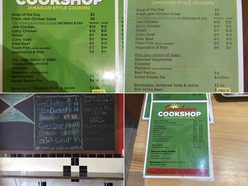 Sunshine Cookshop Menu