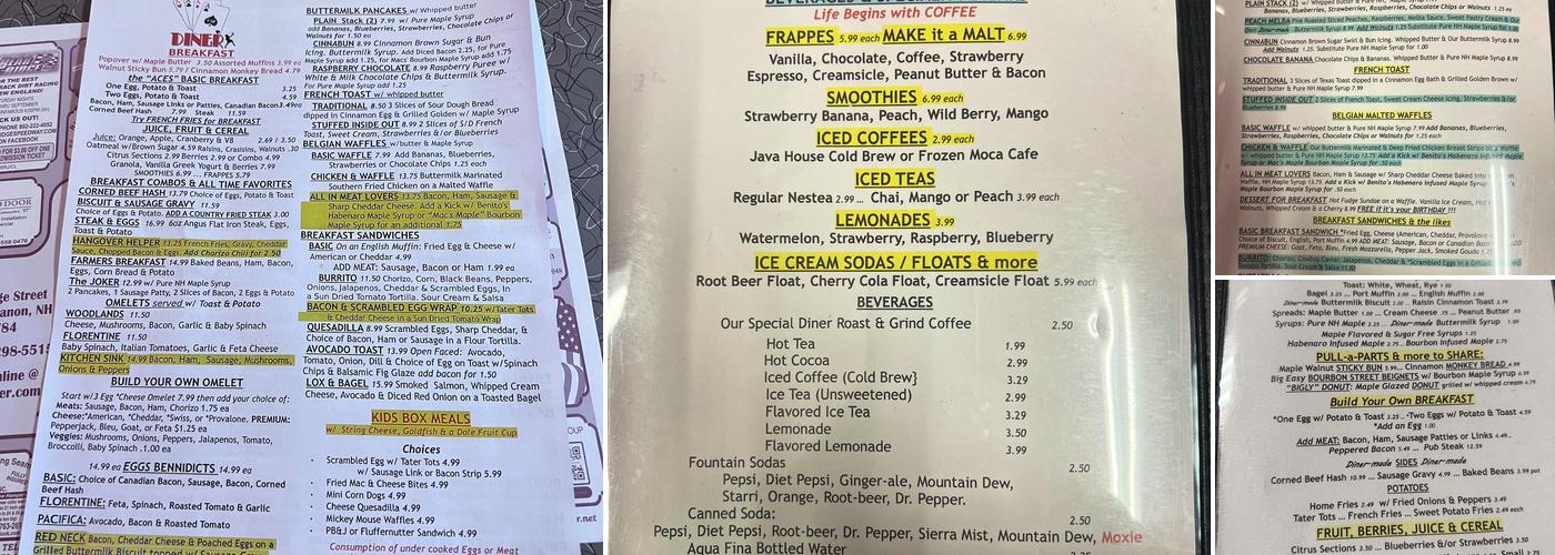 Four Aces Diner Menu