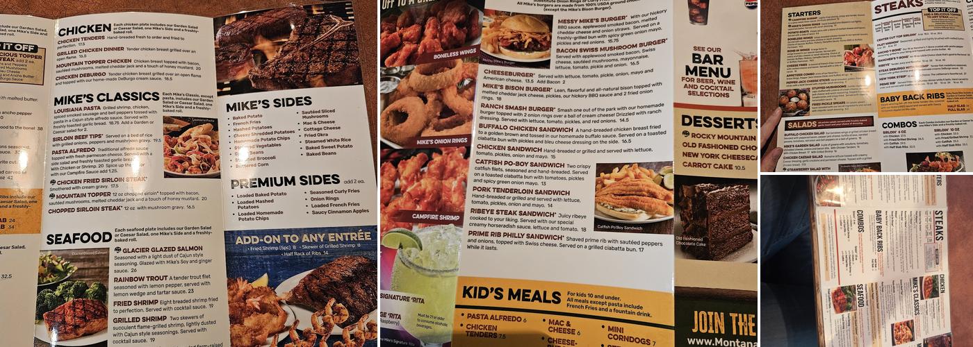 Montana Mike's Steakhouse Menu