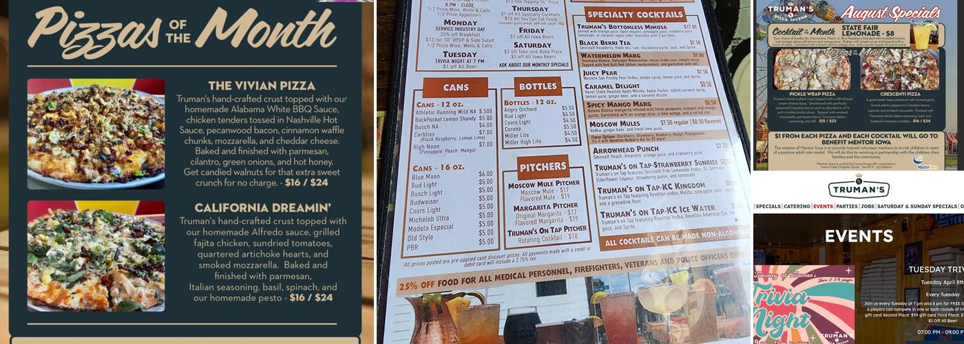 Truman's KC Pizza Tavern Menu