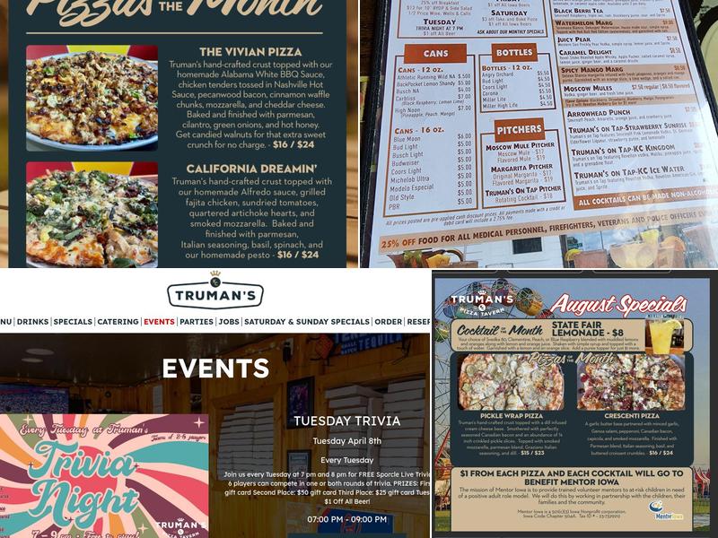 Truman's KC Pizza Tavern Menu