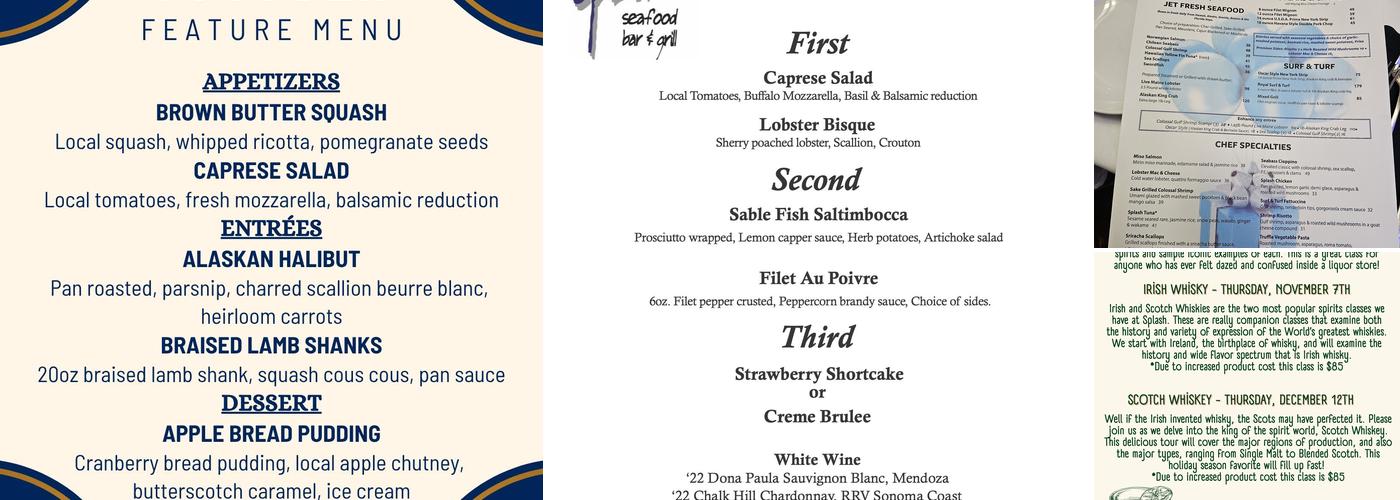 Splash Seafood Bar & Grill Menu