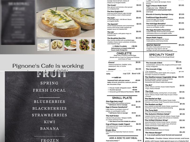 Pignone's Cafe of Stoneham, LLC Menu