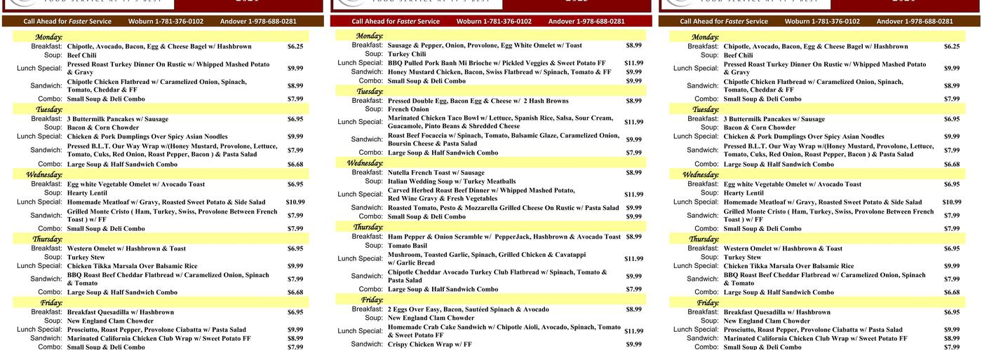 Corporate Cafe Menu