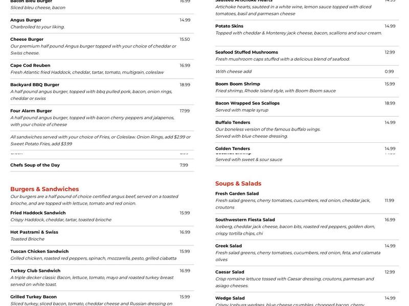 Garrison's Menu
