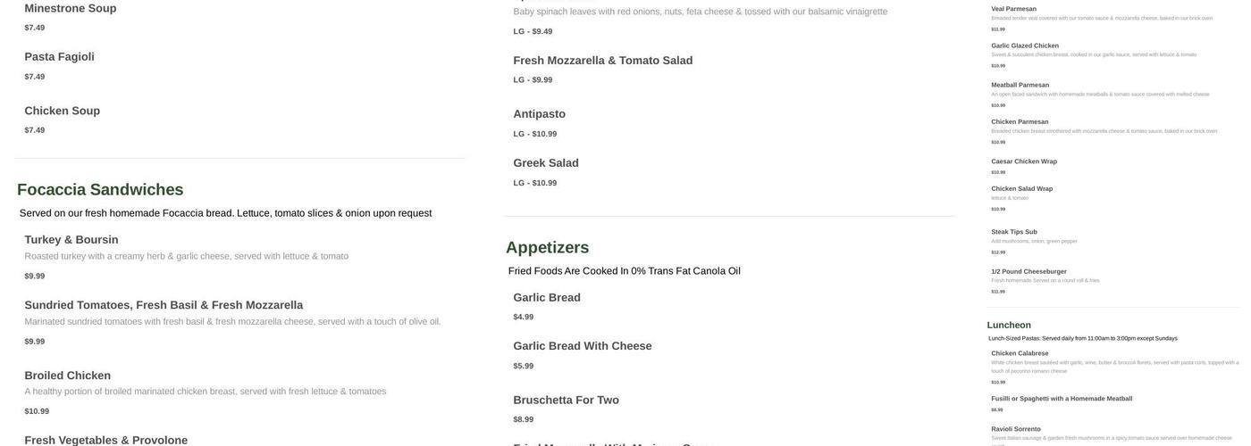 Stromboli's Express Menu