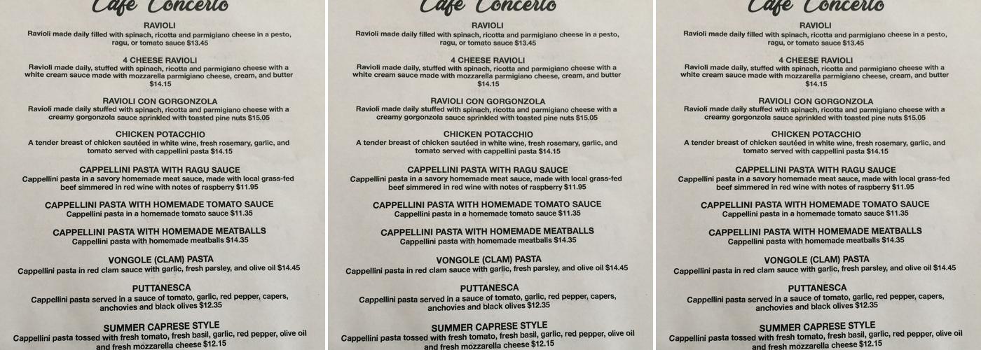 Cafe Concerto Menu
