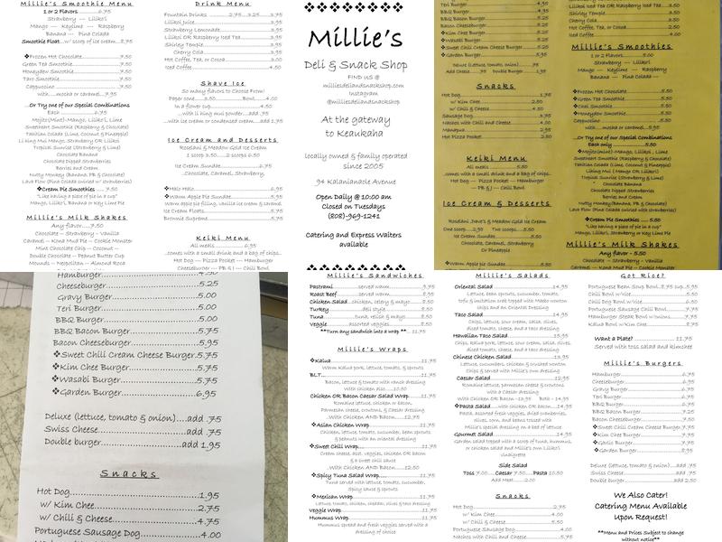 Millie's Deli & Snack Shop Menu