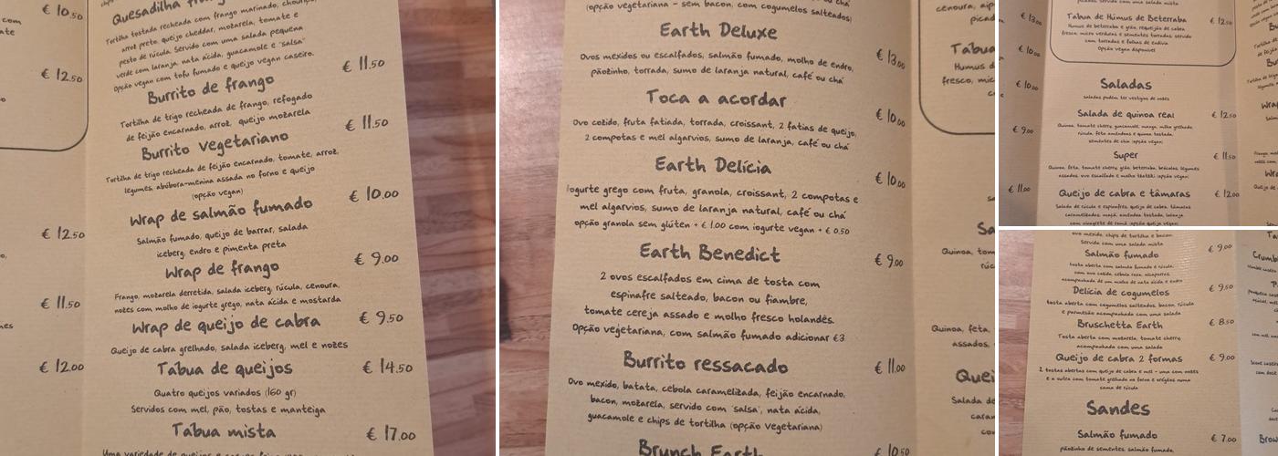 Moana Organic Cafe Menu