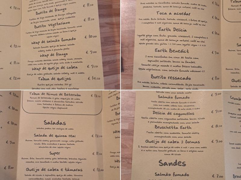 Moana Organic Cafe Menu