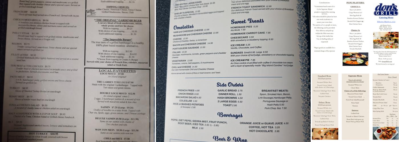 Don's Grill Menu