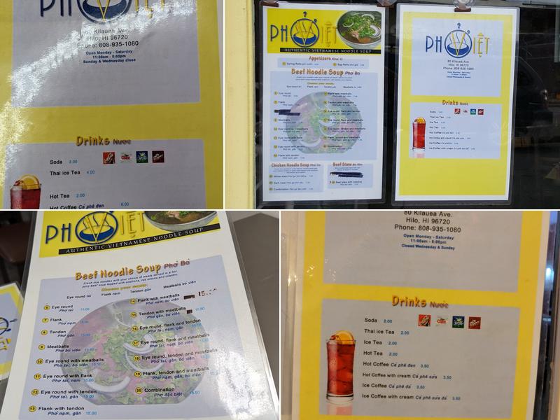 Phở Việt Restaurant Menu