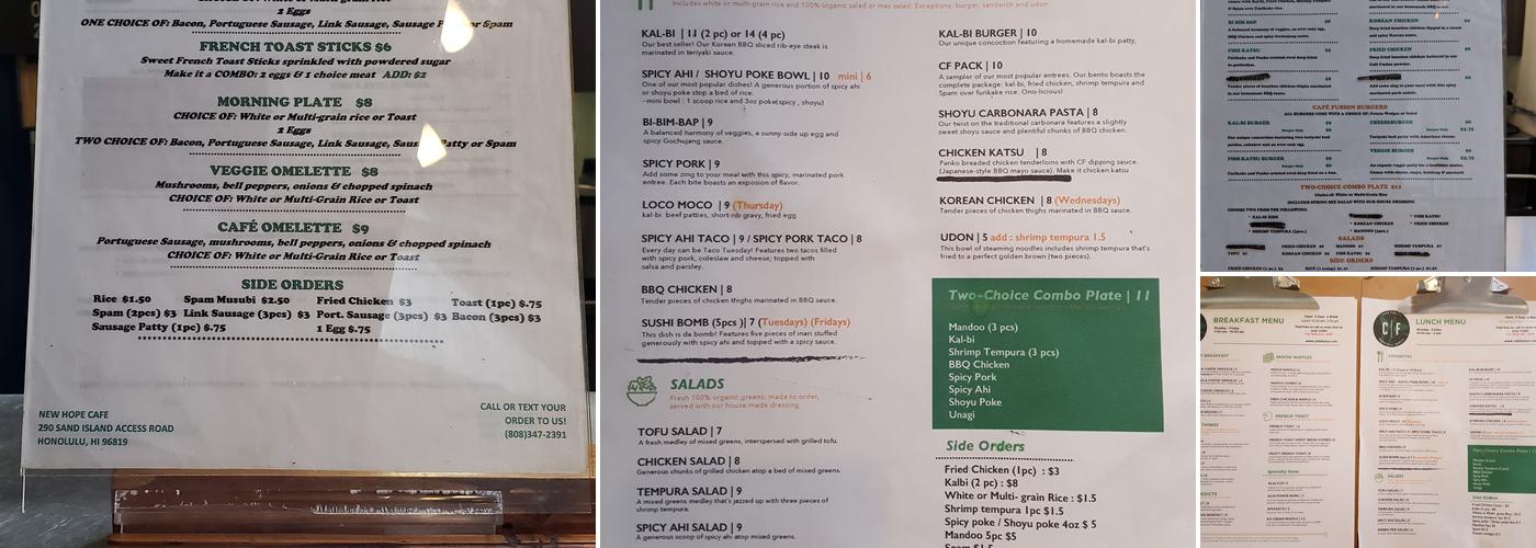 Cafe Fusion Menu