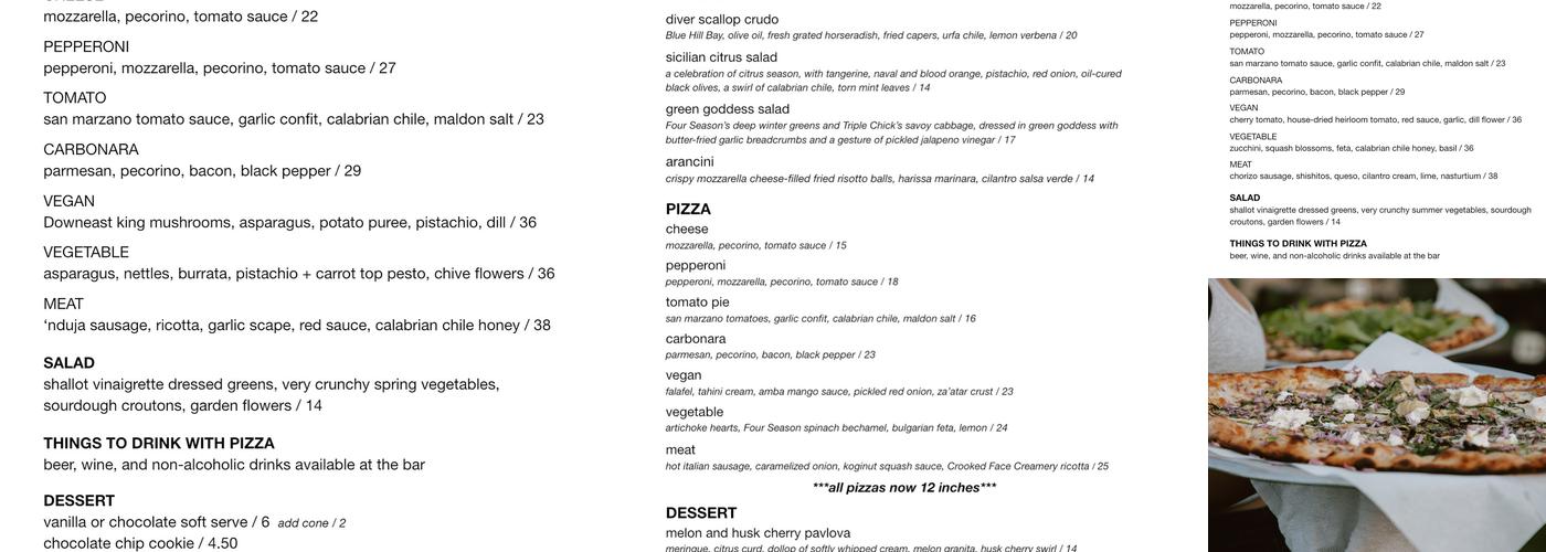 Tinder Hearth Menu