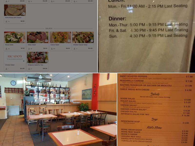 Ricado's Italian Restaurant Menu