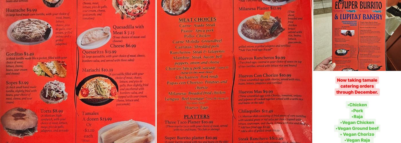 El Super Burrito & Lupita's Menu