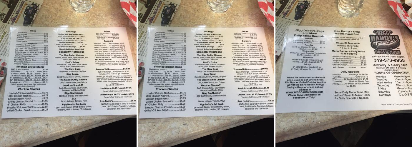 Big Daddy's Pub & Grub Menu