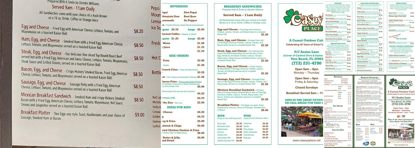 Casey's Place Menu