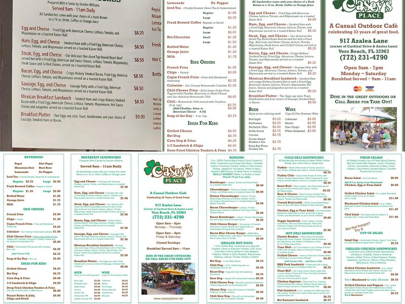 Casey's Place Menu