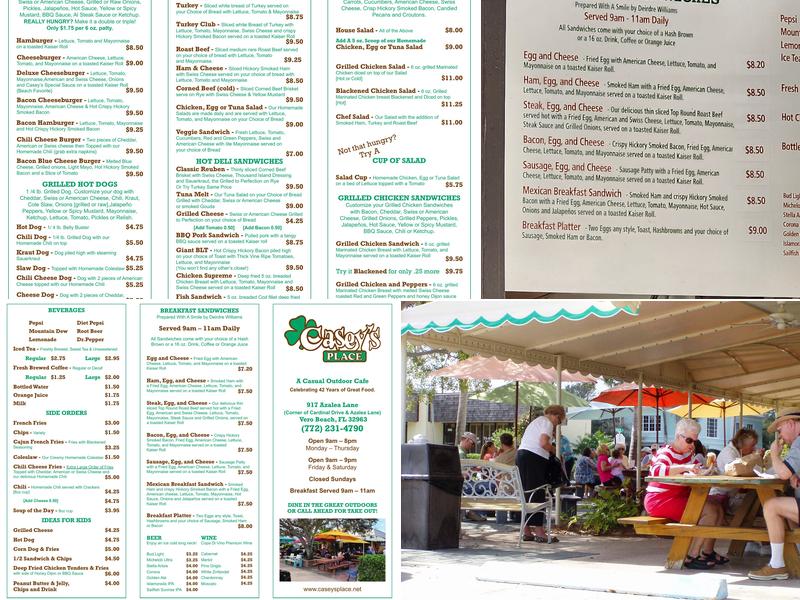 Casey's Place Menu