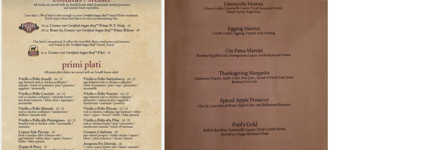 Amalfi Grille Menu