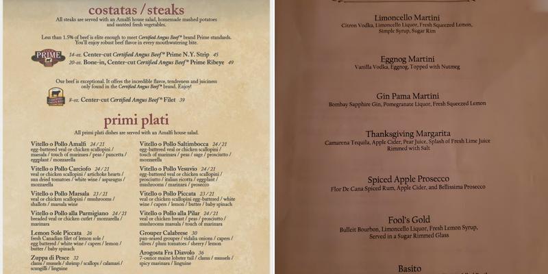 Amalfi Grille Menu
