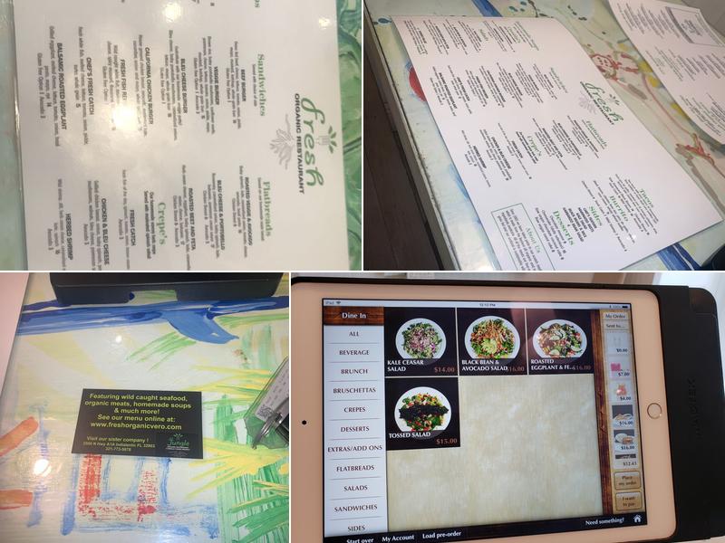 Fresh Organic Restaurant Menu