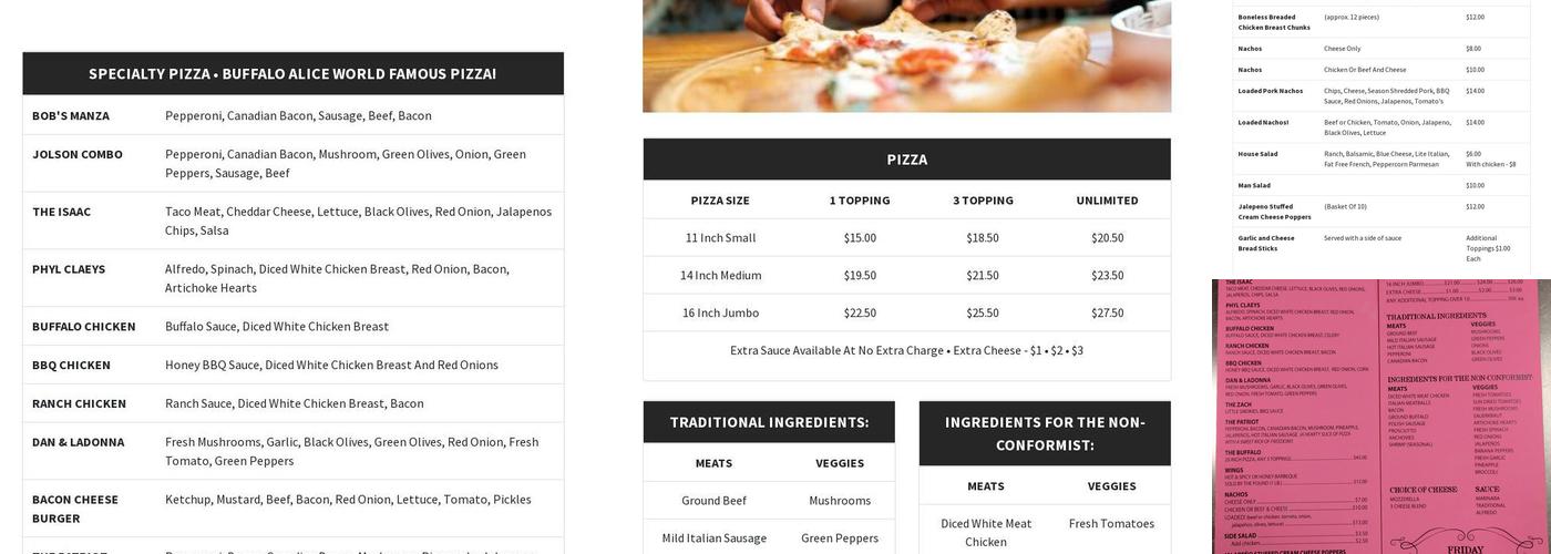 Buffalo Alice Menu
