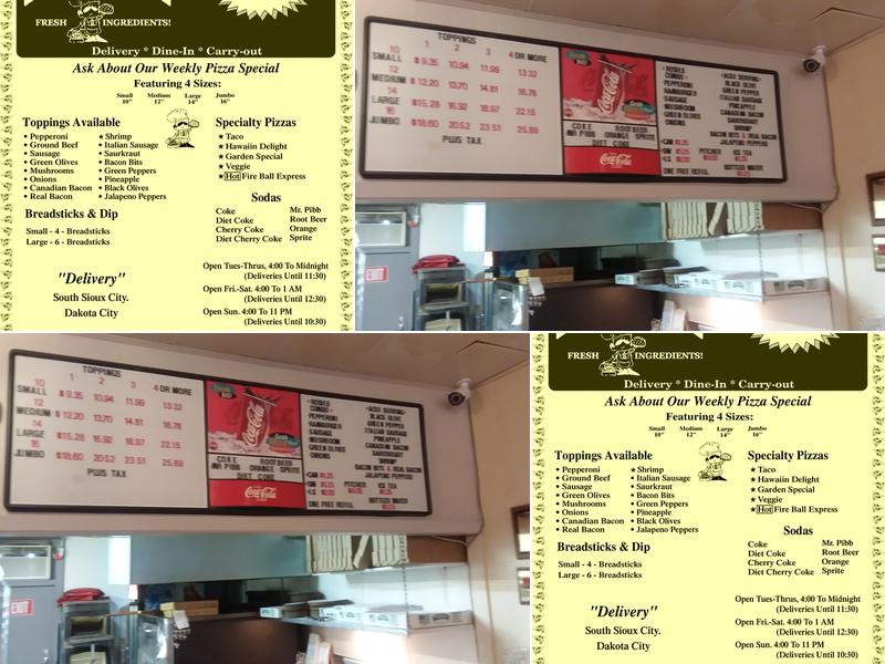 Rosies Pizza Menu