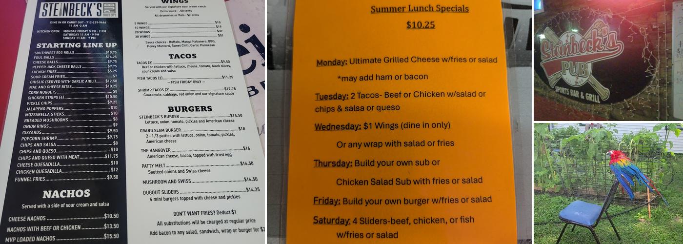 Steinbeck's Pub Menu