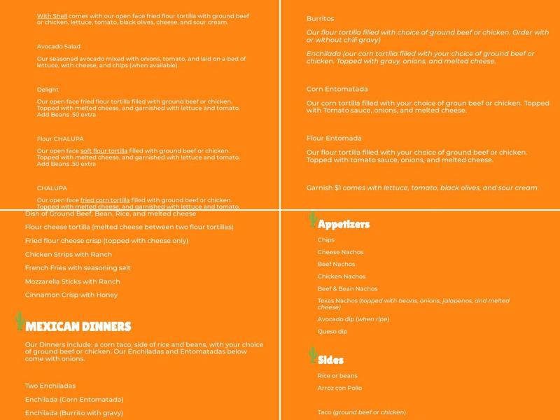 Alicia's Taco Dome Menu