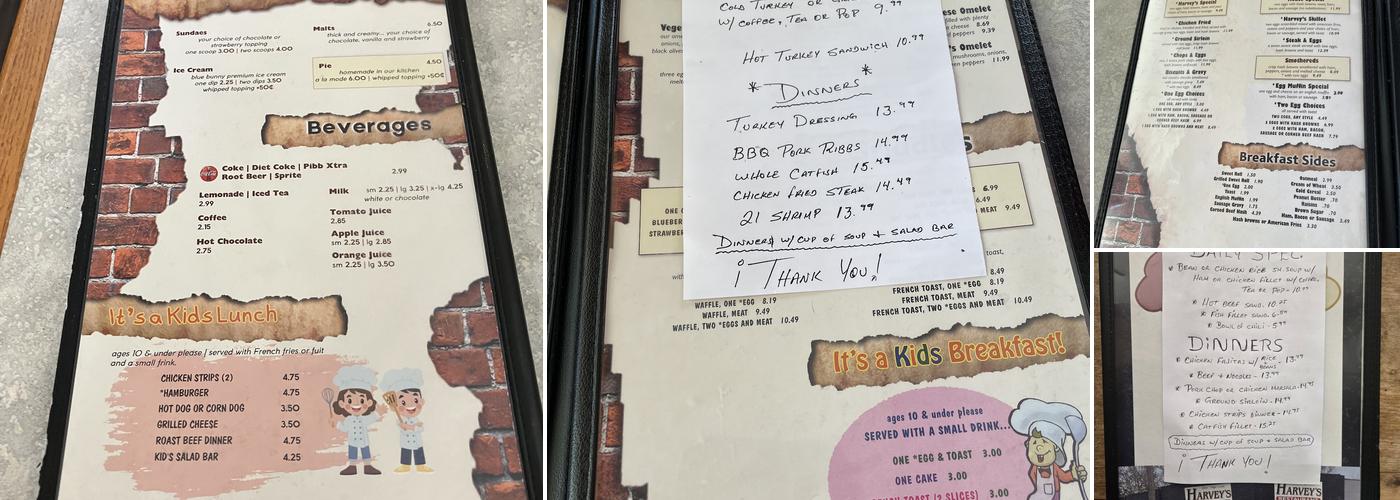 Harvey's Menu