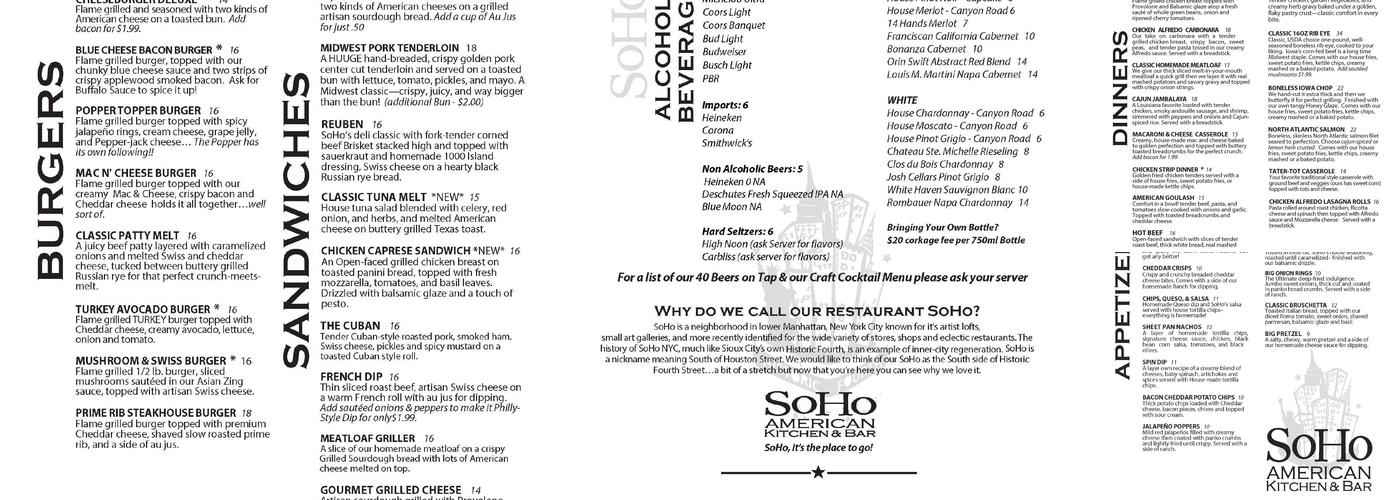SoHo Kitchen & Bar Menu