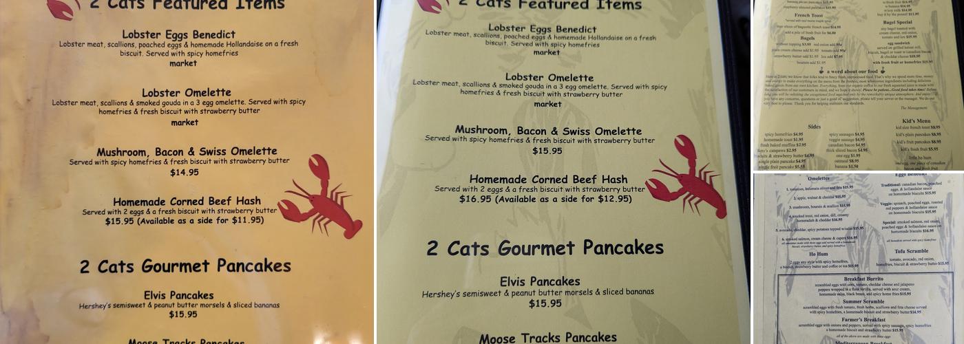 2 Cats Bar Harbor Menu